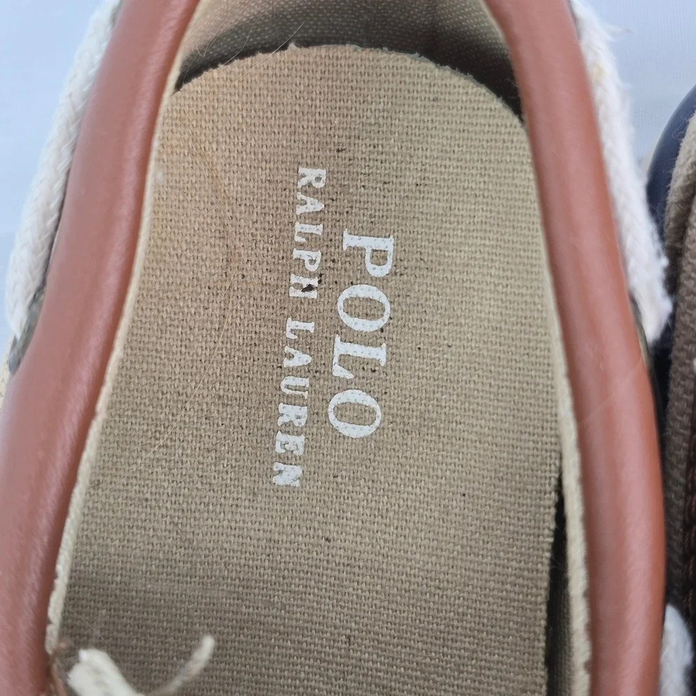 Polo Ralph Lauren Lander‎ EZ Toddler Boat Shoes Tan Canvas Brown Leather Size 9